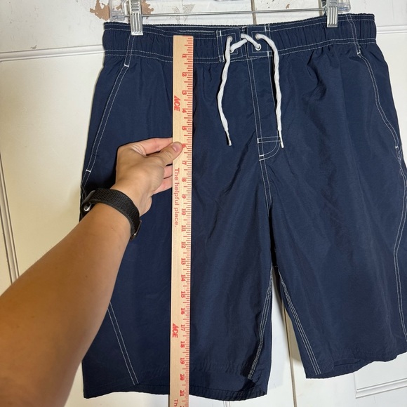 Nike Men’s Swim Trunks Navy Blue White Swoosh Size Large Y2K Swim Summer - Picture 4 of 9